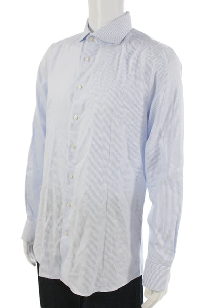 Suit Supply Mens Cotton Striped Long Sleeve Button Up Shirt Blue Size 42/16.5