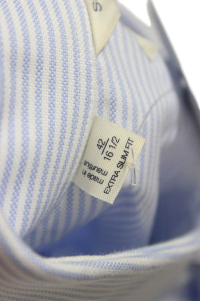 Suit Supply Mens Cotton Striped Long Sleeve Button Up Shirt Blue Size 42/16.5
