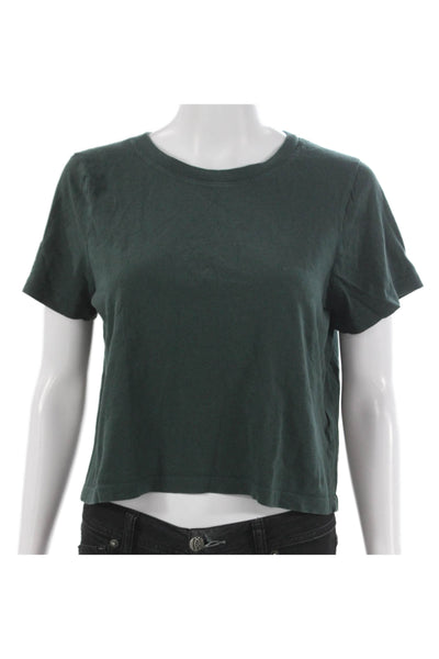 Madewell Womens Cropped Green Cotton Crewneck Short Sleeve T-Shirt Size S