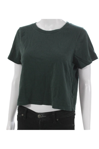 Madewell Womens Cropped Green Cotton Crewneck Short Sleeve T-Shirt Size S