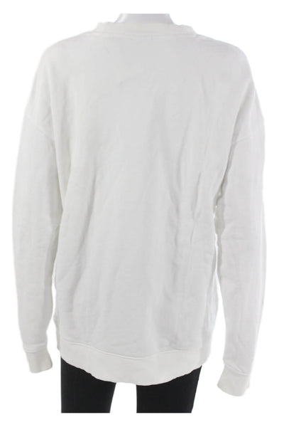 Adidas Women Pullover Sweatshirt White Cotton Crew Neck Long Sleeve Size M