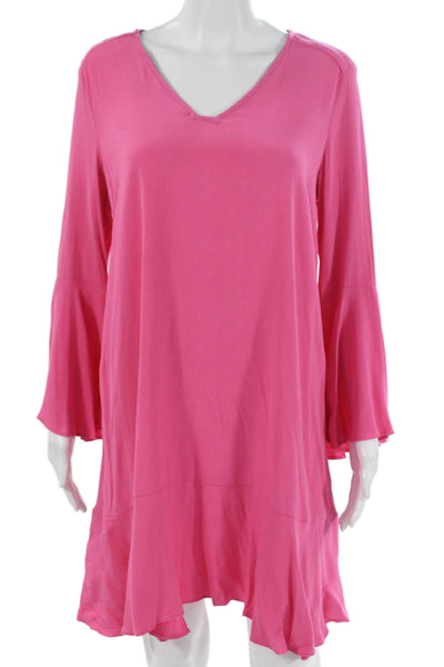 HD In Paris Womens Pink V-Neck Long Sleeve Short Shift Dress Viscose Size 4