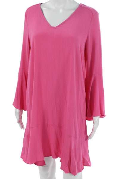 HD In Paris Womens Pink V-Neck Long Sleeve Short Shift Dress Viscose Size 4