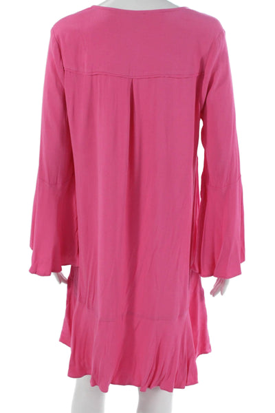 HD In Paris Womens Pink V-Neck Long Sleeve Short Shift Dress Viscose Size 4