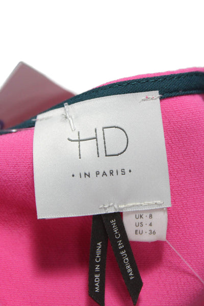 HD In Paris Womens Pink V-Neck Long Sleeve Short Shift Dress Viscose Size 4