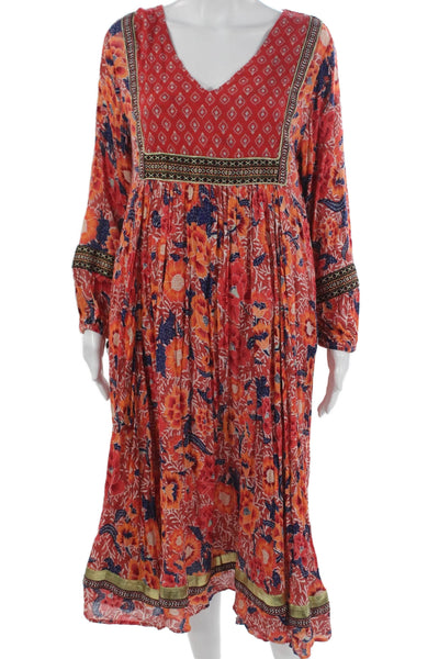RD + Koko Womens Fit & Flare Red Floral V-Neck Long Sleeve Midi Dress Size S