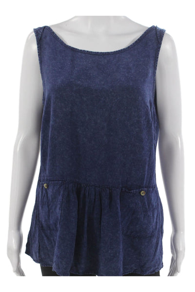 Saturday Sunday Anthropologie Womens Tunic Sleeveless Boatneck Rayon Blue Size S