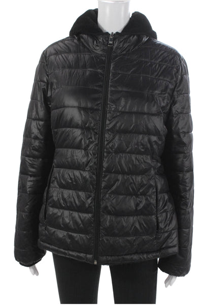 Andrew Marc Womens Puffer Jacket Black Zip Polyester Long Sleeve Size M