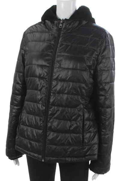 Andrew Marc Womens Puffer Jacket Black Zip Polyester Long Sleeve Size M
