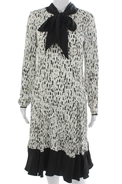 Reiss Women Black Geometric Collared Long Sleeve Shift Dress Zip Short Size 6