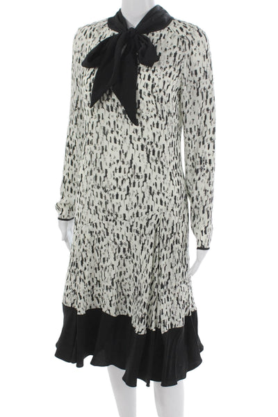 Reiss Women Black Geometric Collared Long Sleeve Shift Dress Zip Short Size 6