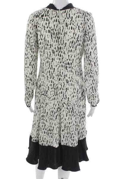 Reiss Women Black Geometric Collared Long Sleeve Shift Dress Zip Short Size 6