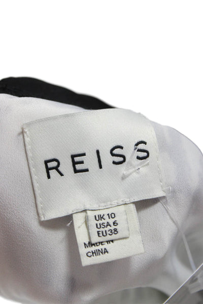 Reiss Women Black Geometric Collared Long Sleeve Shift Dress Zip Short Size 6