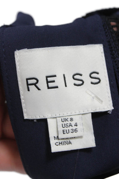 Reiss Women Shift Dress Blue Long Sleeve High Neck Mid Calf Polyester Size 4