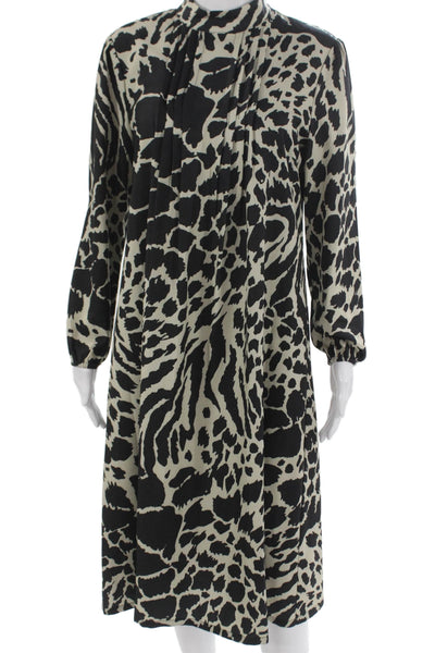 Harper Women Shift Dress Black Animal Print High Neck Long Sleeve Size S