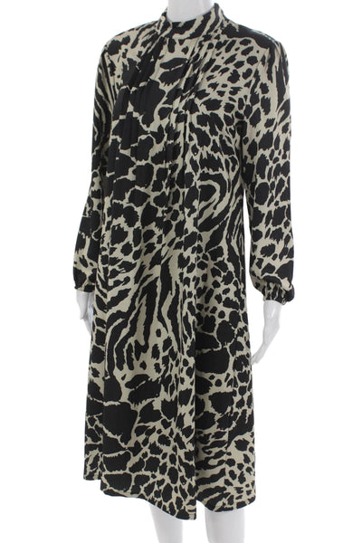 Harper Women Shift Dress Black Animal Print High Neck Long Sleeve Size S