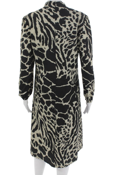 Harper Women Shift Dress Black Animal Print High Neck Long Sleeve Size S