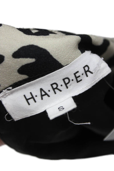 Harper Women Shift Dress Black Animal Print High Neck Long Sleeve Size S