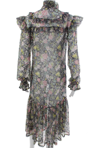 ROTATE Womens Maxi Floral High Neck Button Dress Multicolor Long Sleeve Size M