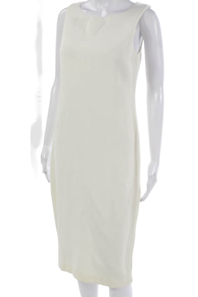 Zara Knit Women Sheath Dress Ivory Sleeveless Boat Neck Viscose Size M