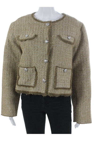 Paris Atelier + Other Stories Women Basic Jacket Green Wool Herringbone Size M