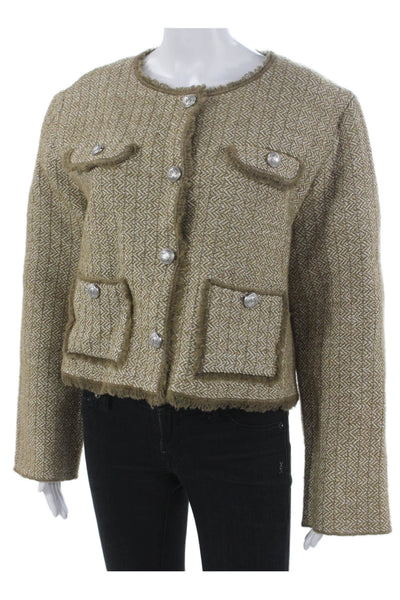Paris Atelier + Other Stories Women Basic Jacket Green Wool Herringbone Size M
