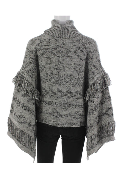 360 Cashmere Women Gray Geometric Wool Turtleneck Cape Sweater Size S