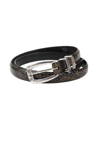 Brighton Womens Embosses Leather Frame Buckle Skinny Belt Brown Size M