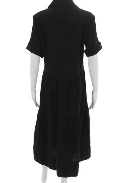 Me + Em Womens Black Cotton Shirt Dress Collared Short Sleeve Long Size 2