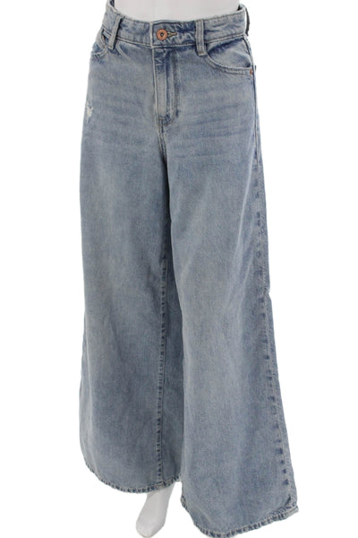 Zara Womens Wide-Leg Jeans Blue Cotton Size 0