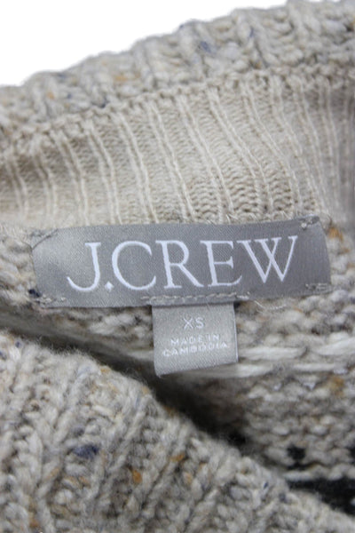 J Crew Women Pullover Merino Wool Fair Isle Mock Neck Long Sleeve Beige Size XS