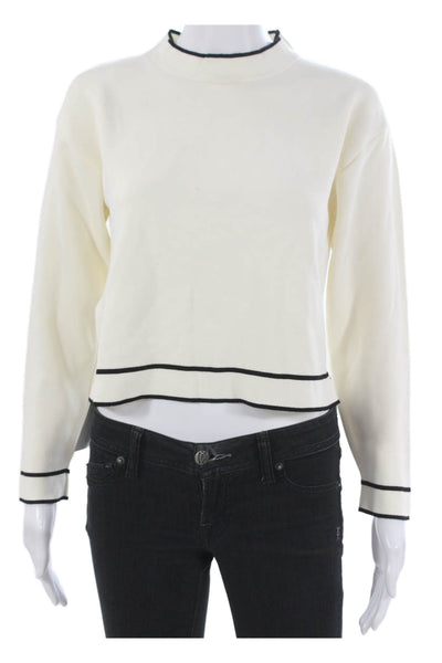 MNG Womens Pullover Striped Mock Neck Viscose Long Sleeve Ivory Size XS