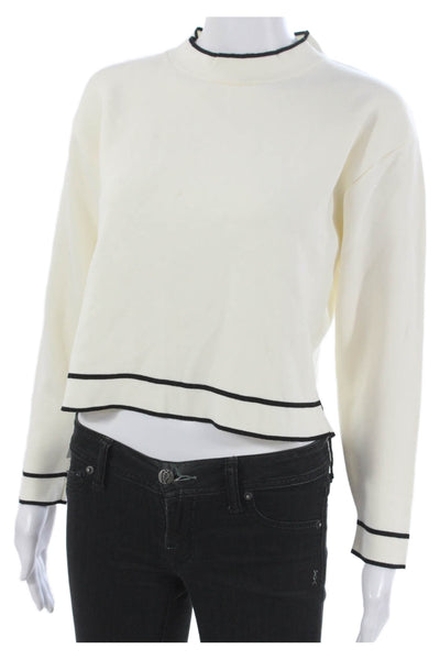MNG Womens Pullover Striped Mock Neck Viscose Long Sleeve Ivory Size XS