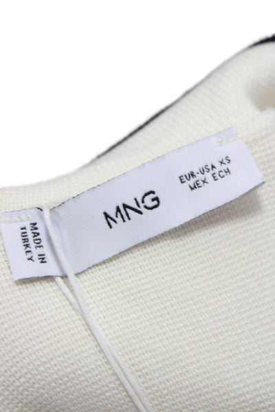 MNG Womens Pullover Striped Mock Neck Viscose Long Sleeve Ivory Size XS