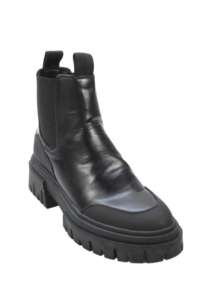 Zara Womens Leather Stretch Inset Pull On Ankle Boots Black Size 37 7