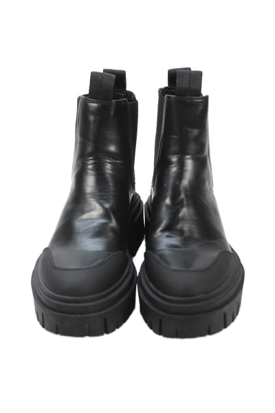 Zara Womens Leather Stretch Inset Pull On Ankle Boots Black Size 37 7