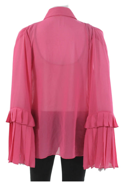 Alexis Womens Collared Button Long Sleeve Blouse Pink Polyester Size S