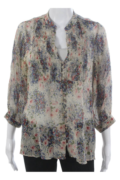Joie Women Tunic Silk Multicolor Collared 3/4 Sleeve Button Size XS
