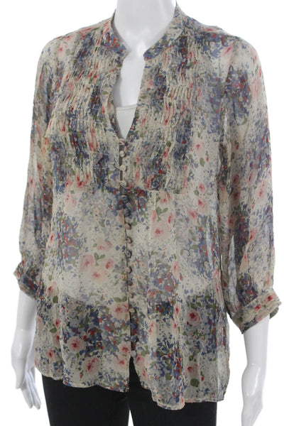 Joie Women Tunic Silk Multicolor Collared 3/4 Sleeve Button Size XS