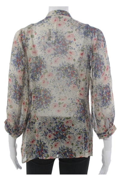 Joie Women Tunic Silk Multicolor Collared 3/4 Sleeve Button Size XS