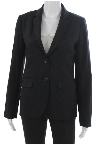 J Crew Womens Blue Pinstripe Wool Pant Suit Long Sleeve Buttoned Size 2