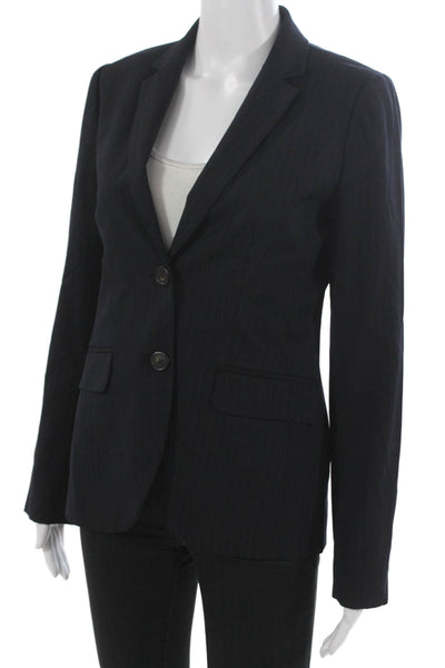 J Crew Womens Blue Pinstripe Wool Pant Suit Long Sleeve Buttoned Size 2