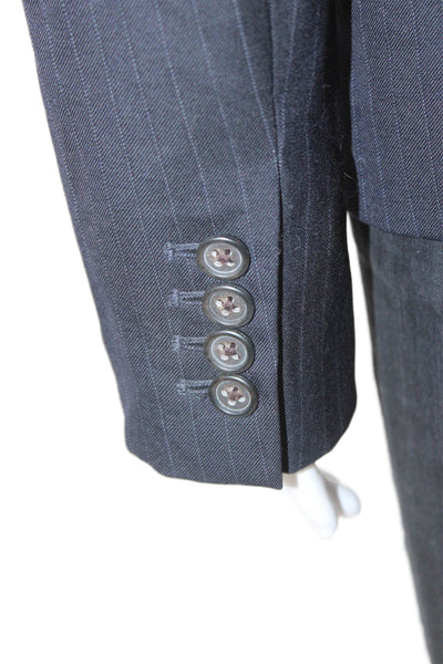 J Crew Womens Blue Pinstripe Wool Pant Suit Long Sleeve Buttoned Size 2
