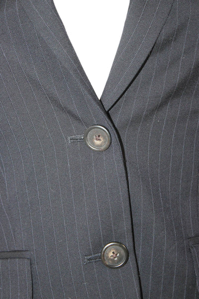 J Crew Womens Blue Pinstripe Wool Pant Suit Long Sleeve Buttoned Size 2