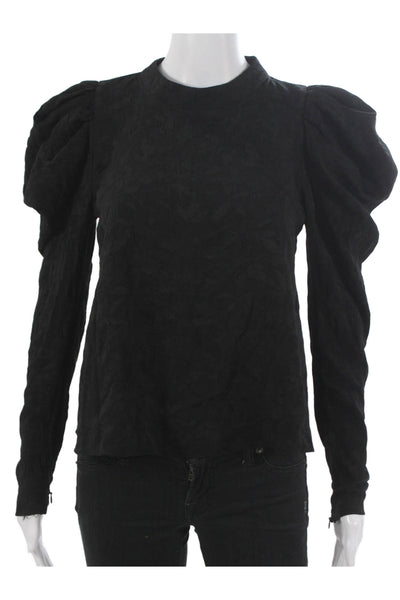 Zara Women Basic High Neck Long Sleeve Black Blouse Polyester Size S