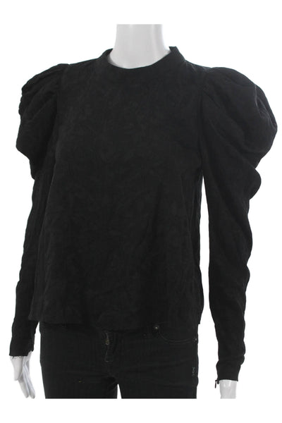Zara Women Basic High Neck Long Sleeve Black Blouse Polyester Size S