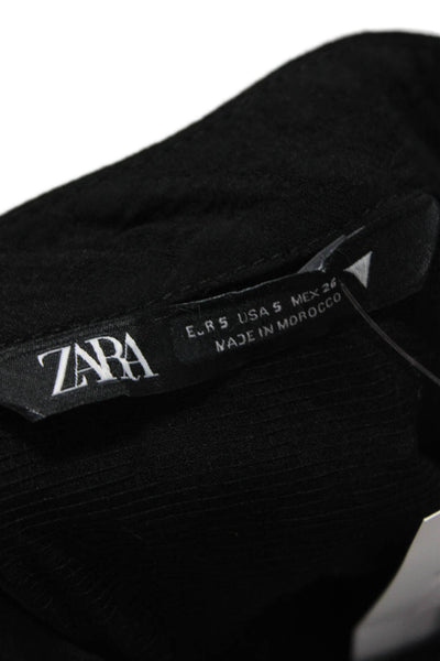 Zara Women Basic High Neck Long Sleeve Black Blouse Polyester Size S