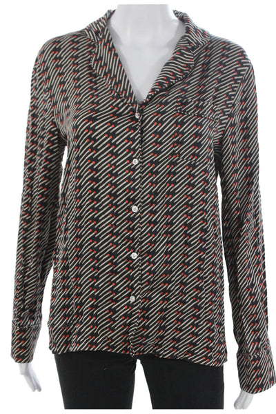 Stella McCartney Women Basic Collared Black Silk Blouse Long Sleeve Size S