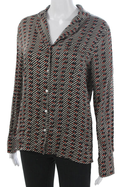Stella McCartney Women Basic Collared Black Silk Blouse Long Sleeve Size S