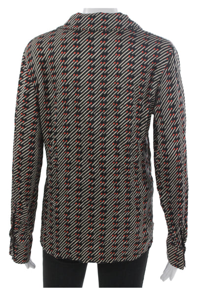 Stella McCartney Women Basic Collared Black Silk Blouse Long Sleeve Size S
